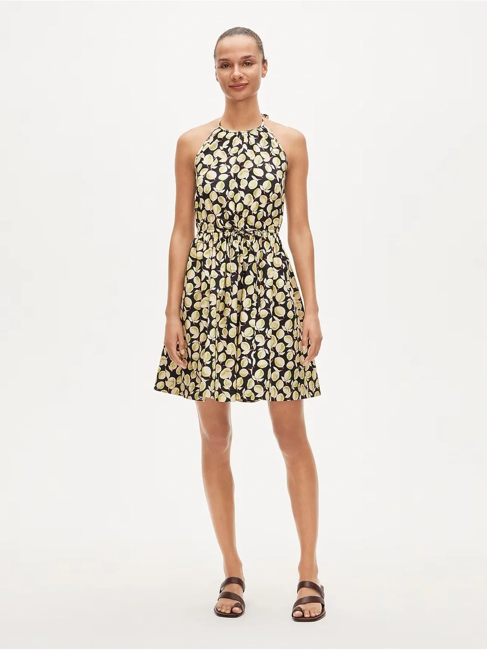 NWT J.Crew Halter Neck Lemon Print Sundress in Black and Yellow